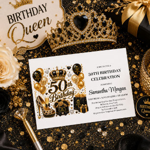 Luxe Gold Black Confetti 50th Birthday Celebration Invitation
