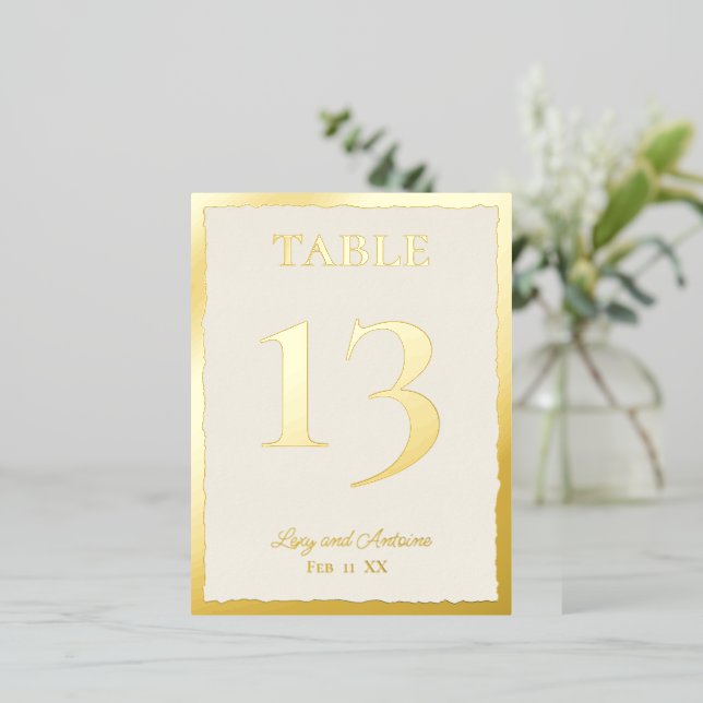 Luxe Gold Bold Edge Ecru 4.25" x 5.6 Table Number (Standing Front)
