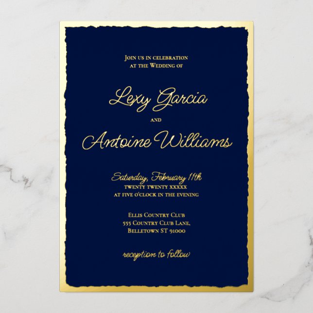 Luxe Gold Bold Edge Navy Blue Wedding Invitation (Front)
