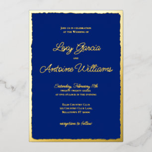 Luxe Gold Bold Edge Royal Blue Wedding Invitation