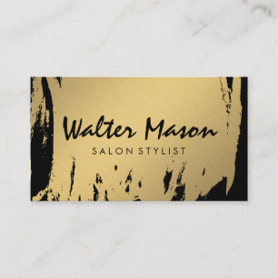 Luxe Gold Brushed Black White Modern Text Business Card