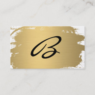 Luxe Gold Brushed Monogram Fancy Text Business Card