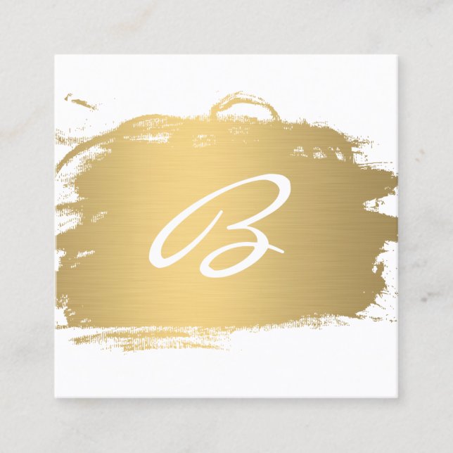 Luxe Gold Brushed Monogram Fancy Text Square Business Card (Front)