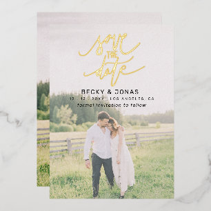  Luxe Gold Calligraphy 2 photos Save The Date 