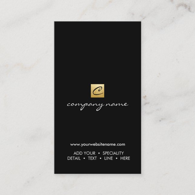 Luxe Gold Calligraphy Minimalist Black Vertical Business Card (Front)