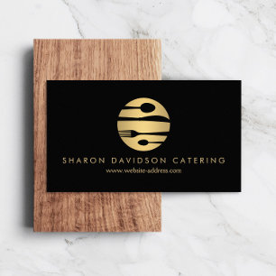 Luxe Gold Catering Logo Restaurant, Chef Black Business Card