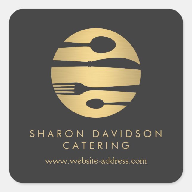 Luxe Gold Catering Logo Restaurant, Chef, Food Square Sticker (Front)