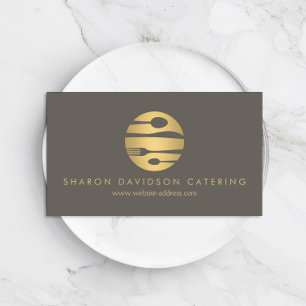Luxe Gold Catering Logo Restaurant, Chef Taupe Business Card