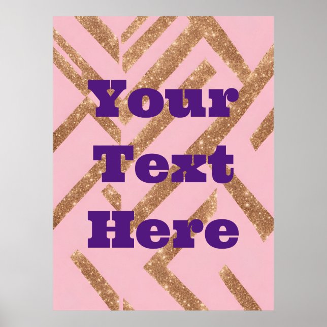 Luxe Gold Custom Text Zigzag Pink AI Art Poster (Front)