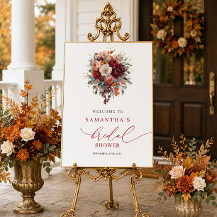 Luxe gold deep red autumn bridal shower welcome si poster