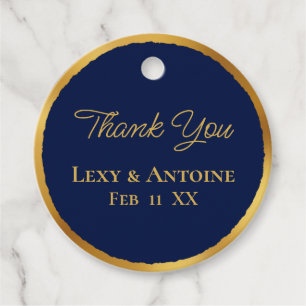 Luxe Gold Edge Navy Blue Thank You Names Date Favour Tags