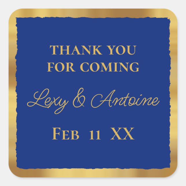 Luxe Gold Edge Royal Blue Thank You for Coming Square Sticker (Front)