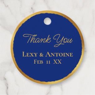Luxe Gold Edge Royal Blue Thank You Names Date Favour Tags
