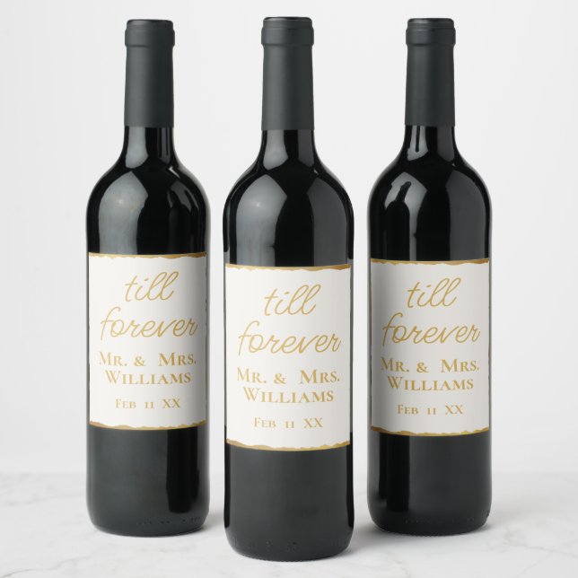 Luxe Gold Edge Till Forever Mr and Mrs Wedding  Wine Label (Bottles)