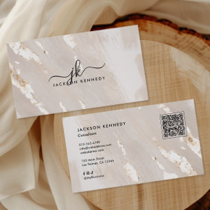 Luxe Gold Foil Elegant Script QR Code Social Media Business Card