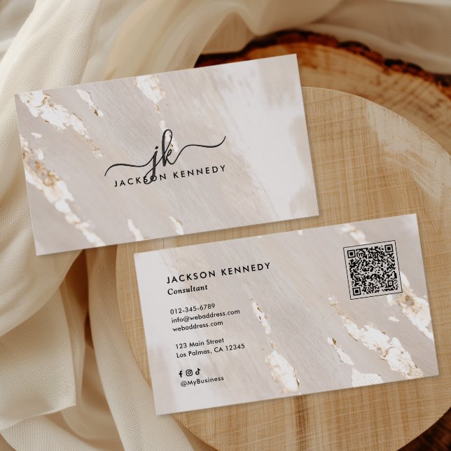 Luxe Gold Foil Elegant Script QR Code Social Media Business Card (Creator Uploaded)