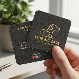 Luxe Gold Foil Vertical Dog Walker & Pet Sitter  Square Business Card