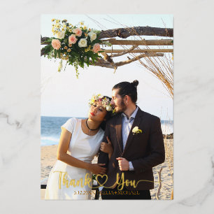 Luxe Gold Foil Wedding Thank You Card with Photo