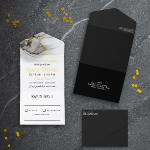 Luxe Gold Grey White Marble Business Grand Opening All In One Invitation
