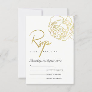 LUXE GOLD NAVY WHITE ELEGANT ROSE FLORAL RSVP CARD