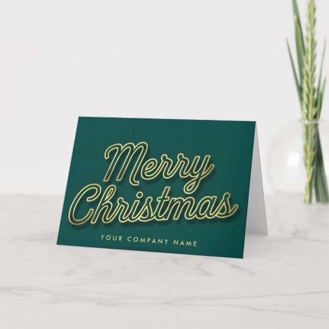 Luxe Gold Outline Script Merry Christmas Holiday Card (Front)