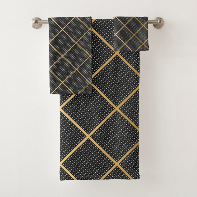 LUXE GOLD SILVER WAVE GRID BATH TOWEL SET (Insitu)