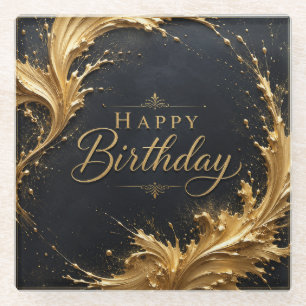 Luxe Gold Splash Birthday Elegance Glass Coaster