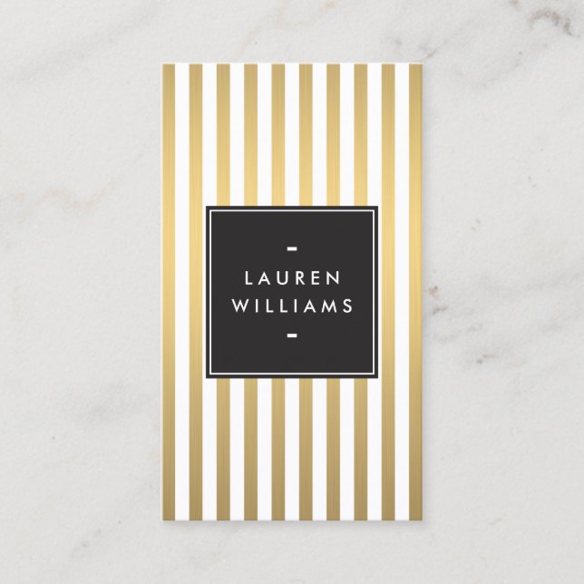 Luxe Gold Stripes Boutique, Fashion, Beauty Business Card (Front)