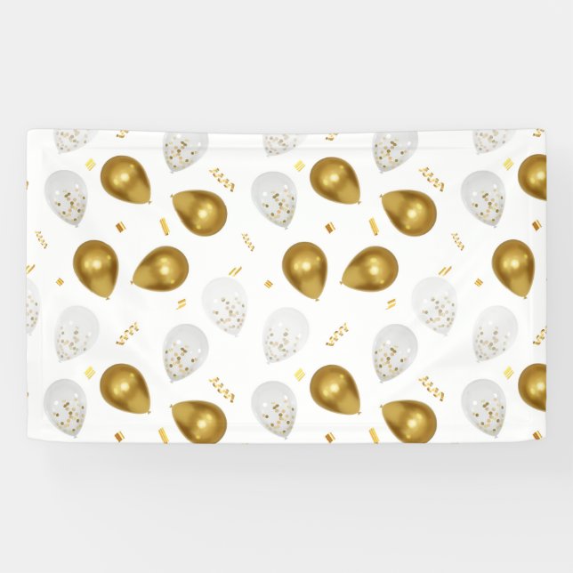 Luxe Golden Balloons & Confetti Banner  (Horizontal)