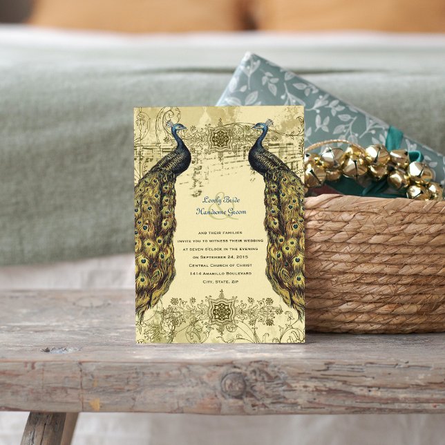 Luxe Golden Peacock Ornate Wedding Invitation (Creator Uploaded)