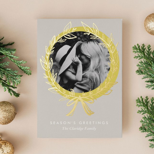 Luxe Golden Wreath Frame Photo Gold (Luxe Golden Wreath Frame Photo Gold Foil Holiday Card)