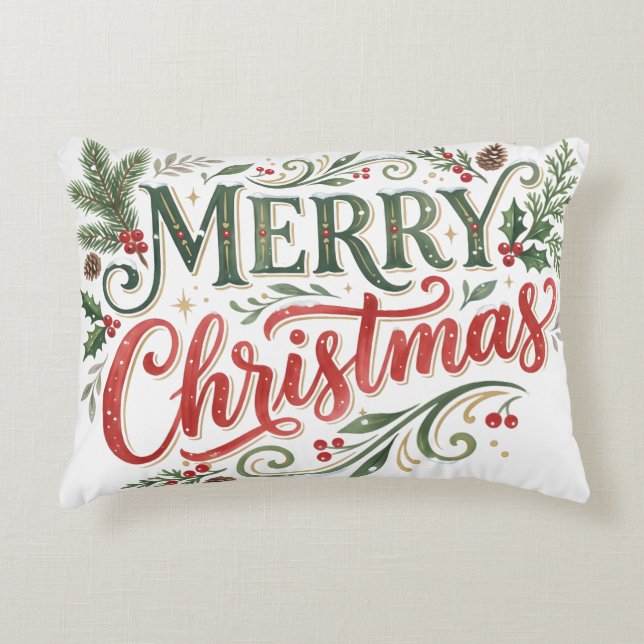 Luxe Green and Red Hand Lettering  Decorative Cushion (Front)