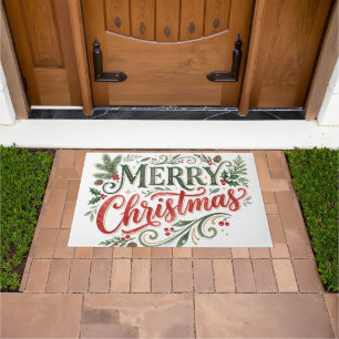 Luxe Green and Red Hand Lettering Doormat