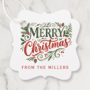 Luxe Green and Red Hand Lettering Favour Tags