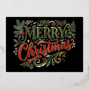 Luxe Green and Red Hand Lettering Photo Card