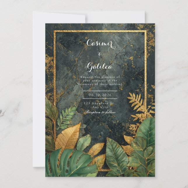 Luxe Green Botanical & Gold VIP Wedding Invitation (Front)