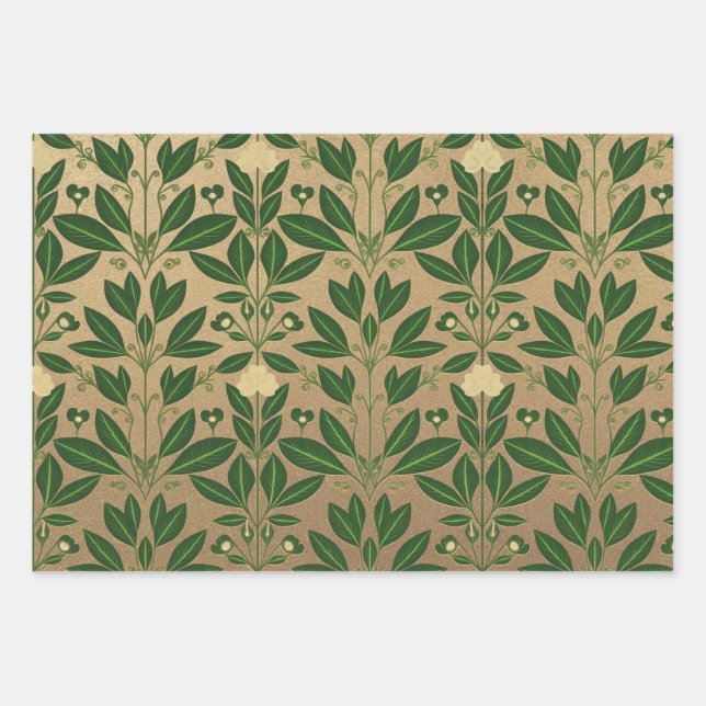 Luxe Green & Gold Botanical Wrapping Paper (Front)