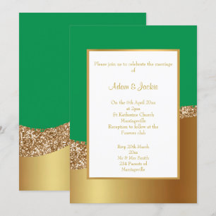 LUXE GREEN GOLD WAVE WEDDING  INVITATION
