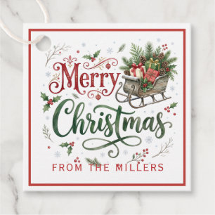 Luxe Green & Red Hand Lettering Christmas Sled Favour Tags