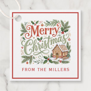 Luxe Green & Red Hand Lettering Gingerbread House Favour Tags