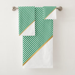 LUXE GREEN WHITE STRIPE GOLD BATH TOWEL SET