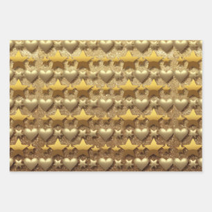 Luxe Hearts Stars Gold Glitter Wrapping Paper