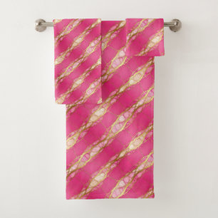 Luxe Hot Pink and Gold Marble Towel Set