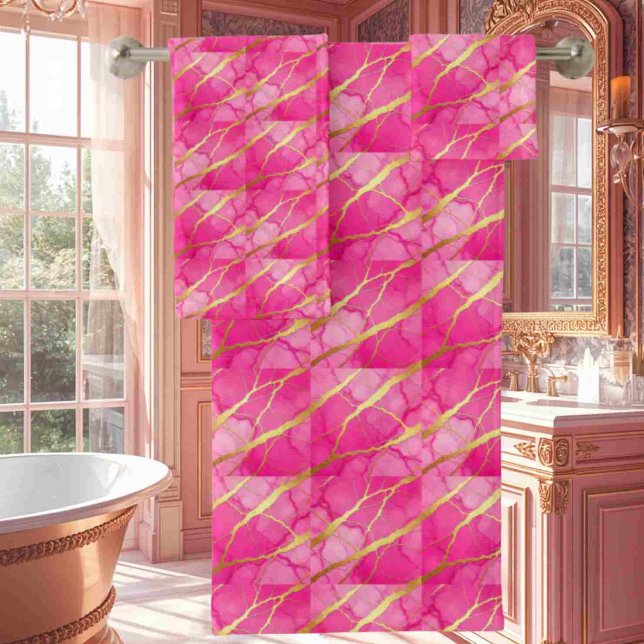 Luxe Hot Pink and Gold Marble Towel Set (Creator Uploaded)