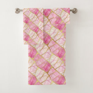 Luxe Hot Pink and Gold Marble Towel Set
