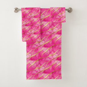 Luxe Hot Pink and Gold Marble Towel Set