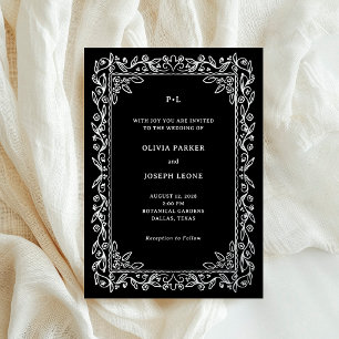 Luxe Illustrated Frame on Black Wedding Silver