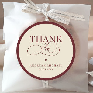 Luxe Ivory & Burgundy Vintage Thank You Wedding Classic Round Sticker