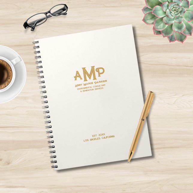 Luxe Ivory Gold 3 Letter Monogram Business Logo Notebook (Creator Uploaded)
