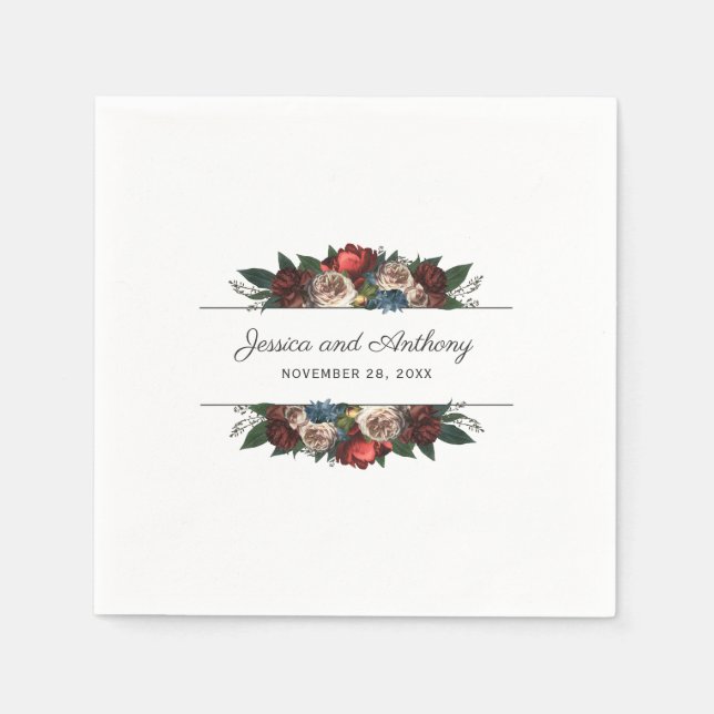 Luxe Jewel Tone Floral Wedding or Engagement Napkin (Front)